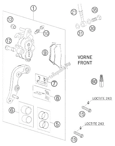 All parts for the Brake Caliper Front of the KTM 660 Rallye Factory Repl Europe 2006