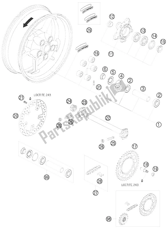 Toutes les pièces pour le Roue Arrière du KTM 950 Supermoto R USA 2008