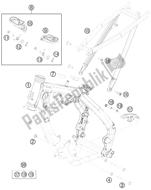 All parts for the Frame of the KTM 65 SX Europe 2012