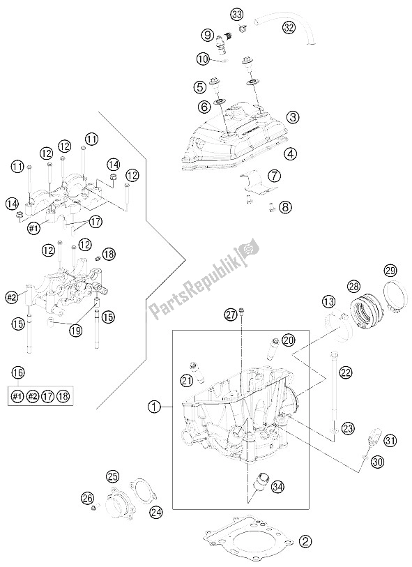 All parts for the Cylinder Head of the KTM 250 SX F Europe 2011