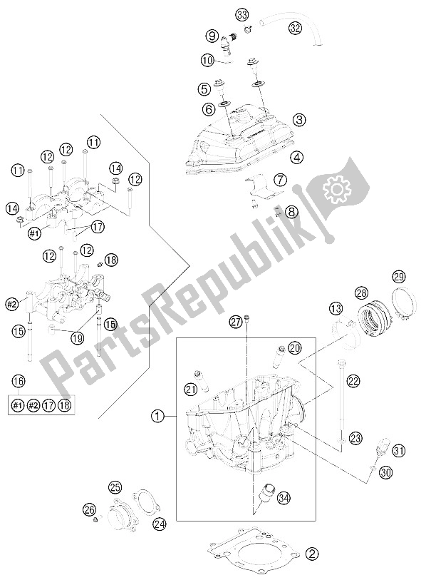 Alle onderdelen voor de Cilinderkop van de KTM 250 XCF W USA 2012