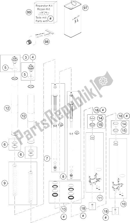 All parts for the Front Fork Disassembled of the KTM 1190 Adventure ABS Grey Europe 2015