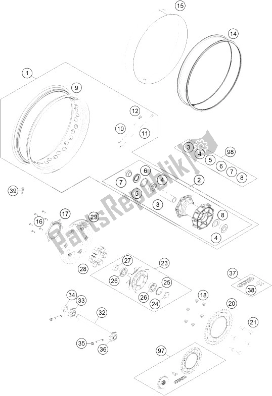 All parts for the Rear Wheel of the KTM 1290 Super Adventure WH ABS 15 Japan 2015
