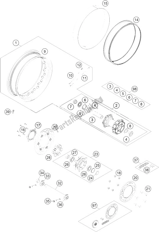 Toutes les pièces pour le Roue Arrière du KTM 1290 Super Adventure WH ABS 16 Japan 2016