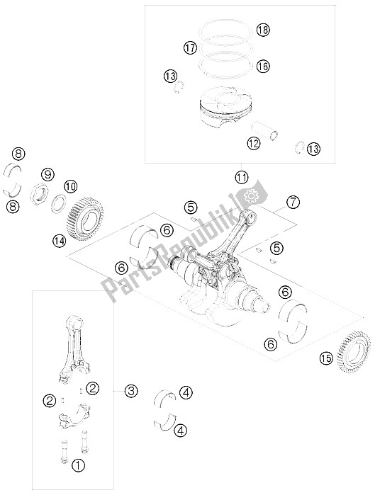 All parts for the Crankshaft, Piston of the KTM 1190 RC8R Track USA 2011