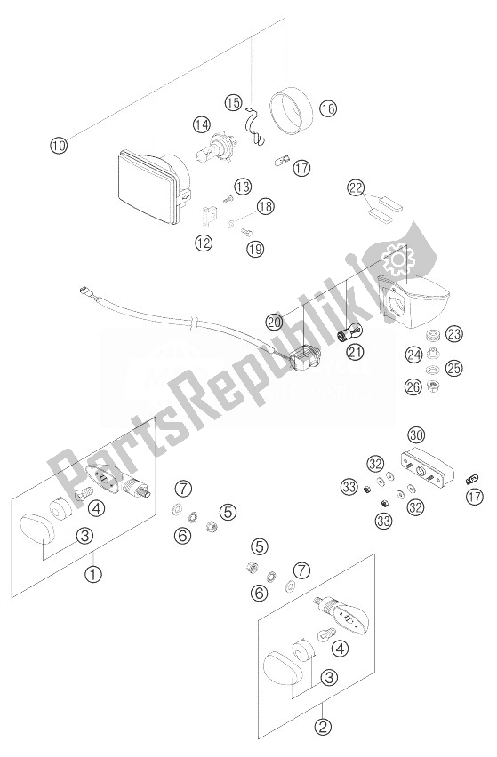 Tutte le parti per il Fanale Anteriore, Fanale Posteriore, Lampeggiatore del KTM 625 SXC Europe 2004