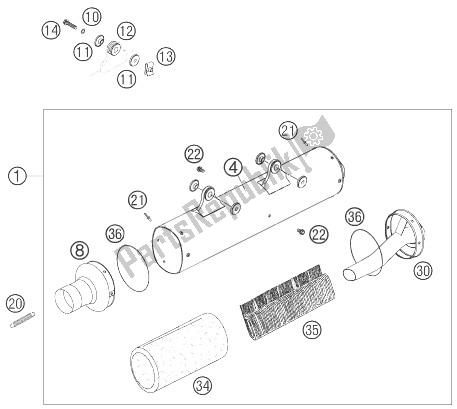 All parts for the Silencer of the KTM 450 EXC Racing Europe 2007