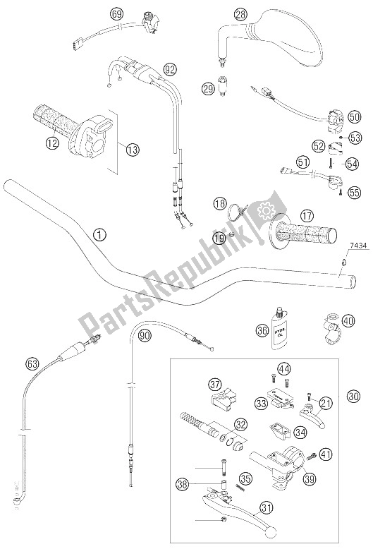 All parts for the Handlebar, Controls of the KTM 250 EXC Factory Europe 2005