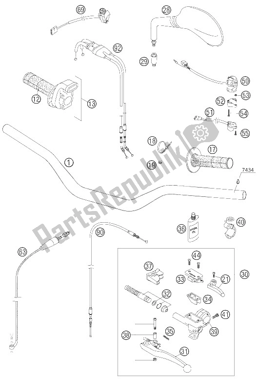 All parts for the Handlebar, Controls of the KTM 450 EXC Factory Europe 2005