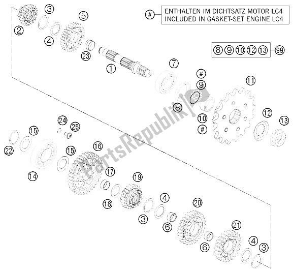 All parts for the Transmission Ii - Countershaft of the KTM 690 Enduro R Europe 2011