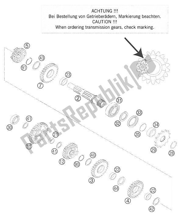 All parts for the Gearbox Ii - Shaft Transmission Output of the KTM 125 EXC Europe 2005