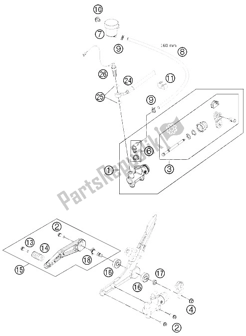 All parts for the Rear Brake Control of the KTM 1190 RC8 R Black France 2011