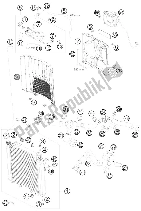 All parts for the Cooling System of the KTM 950 Super Enduro R Europe 2008