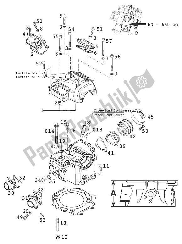 All parts for the Cylinder Head 660 Rallye 20 of the KTM 660 Rallye Europe 2000