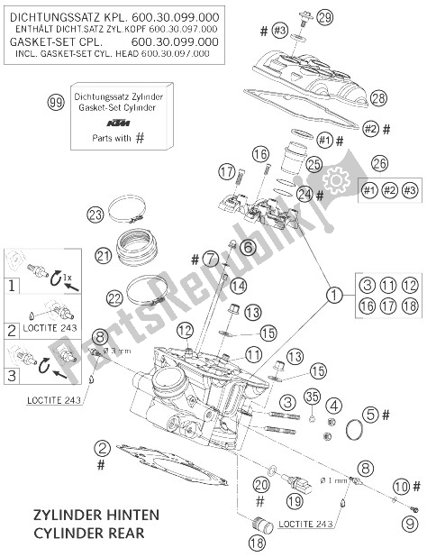 Tutte le parti per il Testata Posteriore Lc8 del KTM 950 Adventure S Blue High Europe 2004