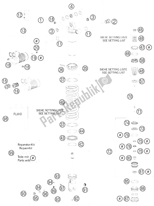 All parts for the Shock Absorber Disassembled of the KTM 690 Rally Factory Replica Europe 2008