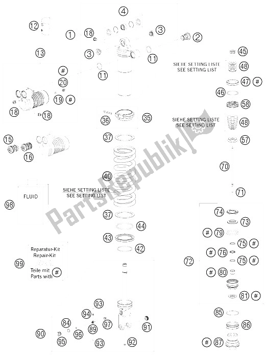 All parts for the Shock Absorber Disassembled of the KTM 690 Rally Factory Replica Europe 2009