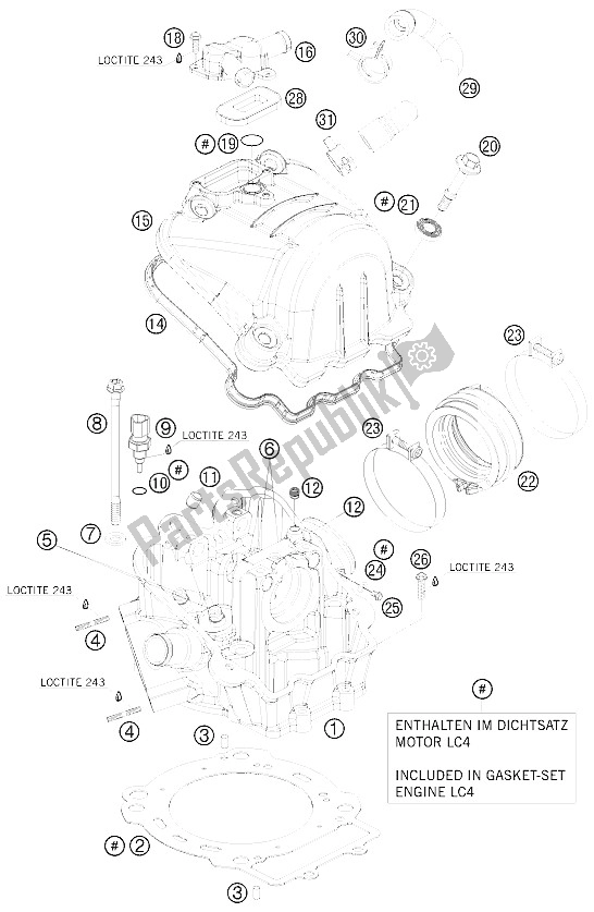 All parts for the Cylinder Head of the KTM 690 Enduro 09 Australia United Kingdom 2009