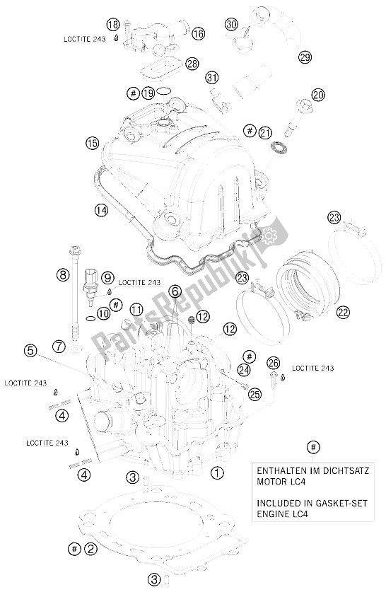 All parts for the Cylinder Head of the KTM 690 Enduro R 09 Europe 2009