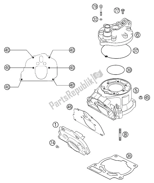 Todas as partes de Cilindro 125/200 2002 do KTM 125 EXC Australia 2002