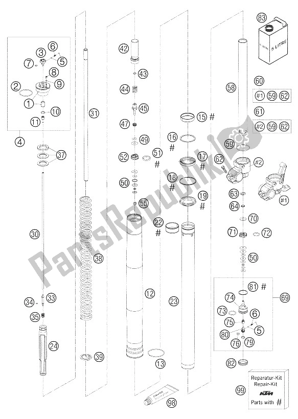 Tutte le parti per il Gambe Anteriori - Sospensione Wp Usd 43 640 Lc4 del KTM 640 LC4 Enduro Orange Europe 2005