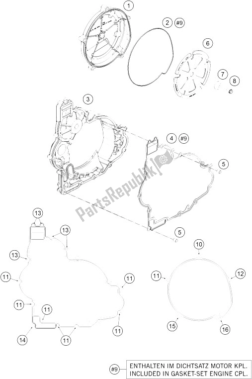 All parts for the Clutch Cover of the KTM 1190 Adventure ABS Grey Europe 2016