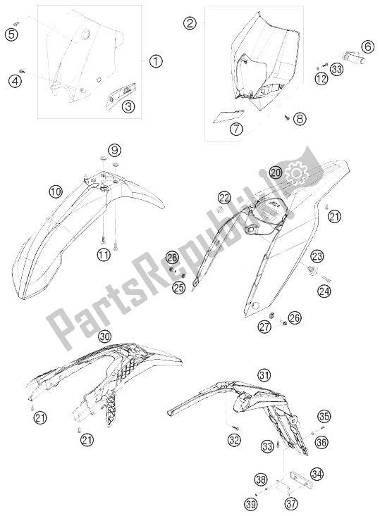 All parts for the Mask, Fenders of the KTM 450 EXC Europe 2010