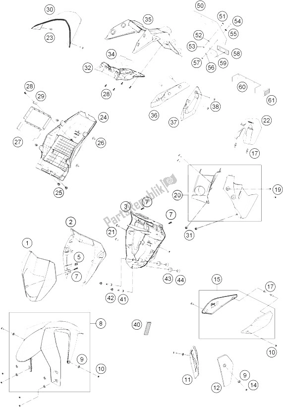 Todas las partes para Máscara, Defensas de KTM 690 Duke White ABS China 2015