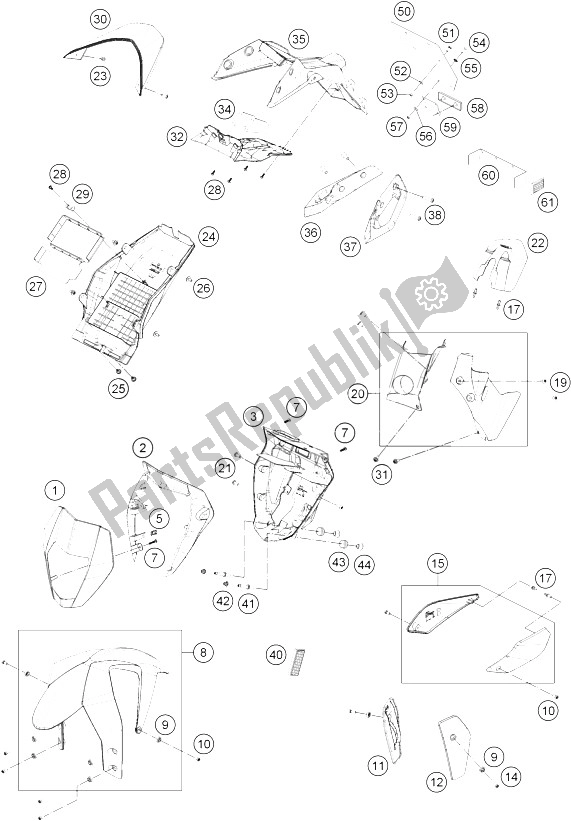 All parts for the Mask, Fender of the KTM 690 Duke White ABS USA 2015