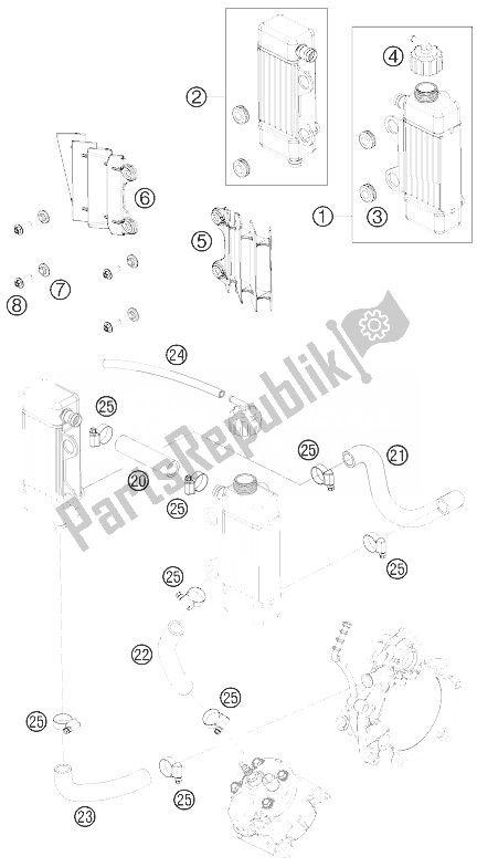 Tutte le parti per il Sistema Di Raffreddamento del KTM 50 SX Europe 2010
