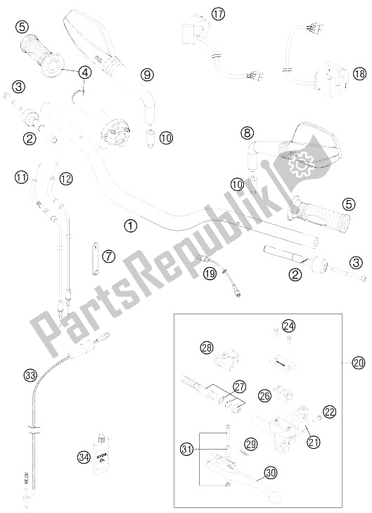 All parts for the Handlebar, Controls of the KTM 990 Supermoto R Australia United Kingdom 2011