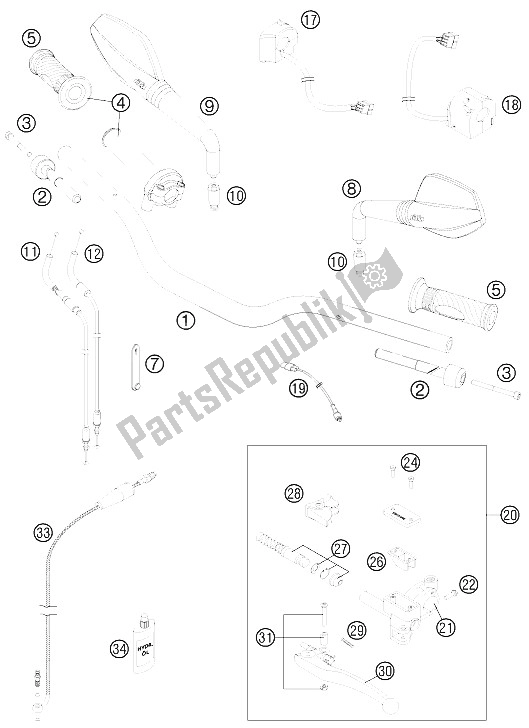 All parts for the Handlebar, Controls of the KTM 990 Supermoto R Europe 2011