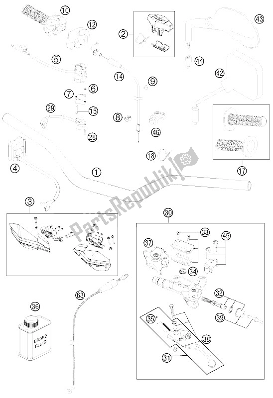 All parts for the Handlebar, Controls of the KTM 250 EXC Australia 2012