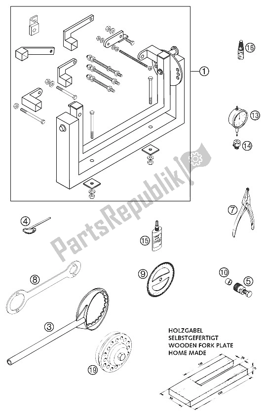 Alle onderdelen voor de Speciaal Gereedschap 250-380 2000 van de KTM 300 EXC Europe 2002