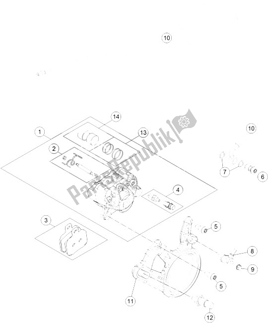 All parts for the Brake Caliper Rear of the KTM 1290 Super Duke GT Grey ABS 16 Australia 2016