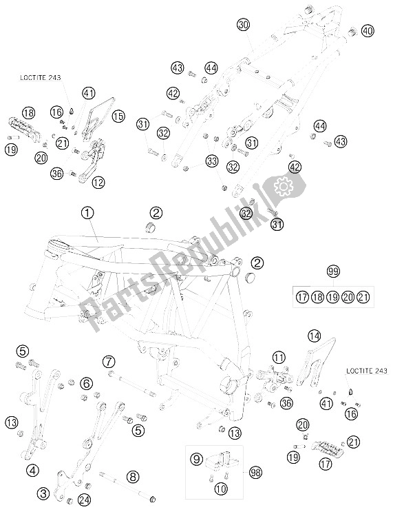 All parts for the Frame of the KTM 990 Super Duke R USA 2008