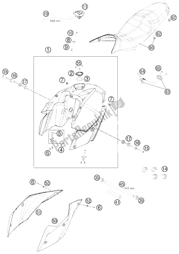 Todas las partes para Tanque, Asiento, Tapa de KTM 990 SM T Black ABS Spec Edit Brazil 2011
