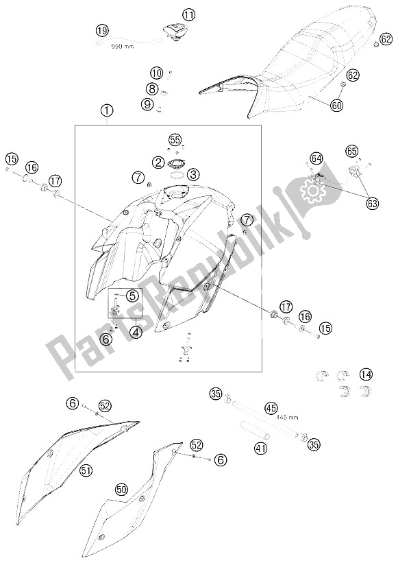 All parts for the Tank, Seat, Cover of the KTM 990 SM T White ABS Spec Edit Brazil 2011