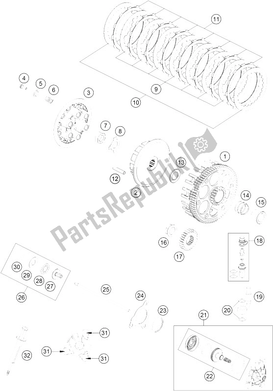 All parts for the Clutch of the KTM Freeride 350 Australia 2015