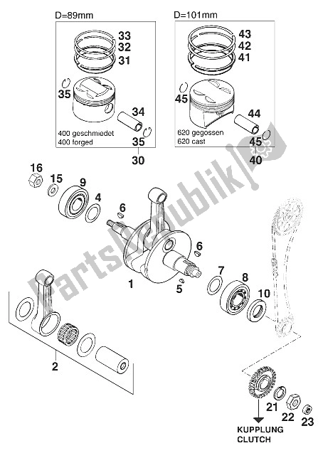 Tutte le parti per il Albero A Gomiti - Pistone Lc4-e `97 del KTM 620 Duke E 37 KW Europe 1997