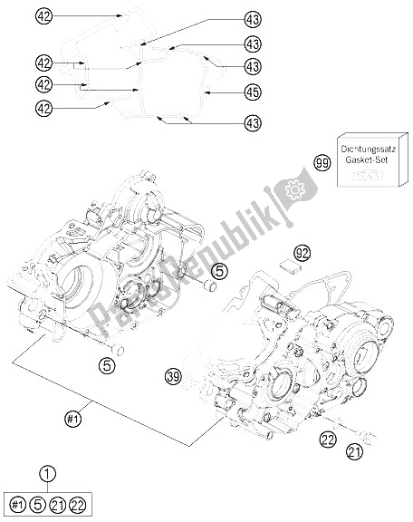 All parts for the Engine Case of the KTM 200 EXC Europe 2016