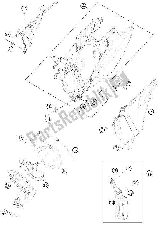 All parts for the Air Filter of the KTM 250 SX F Roczen Replica 12 Europe 2012