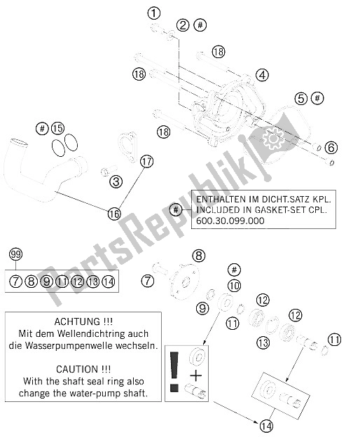 All parts for the Water Pump of the KTM 990 ADV Orange ABS Spec Edit Brazil 2011