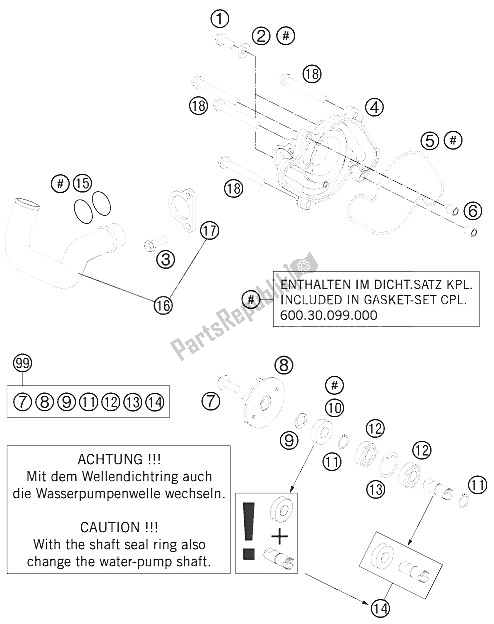 All parts for the Water Pump of the KTM 990 Adventure R Europe 2011