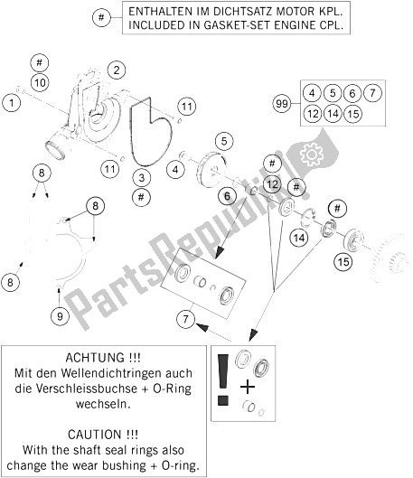 All parts for the Water Pump of the KTM 1190 Adventure ABS OR CKD 15 Brazil 2015