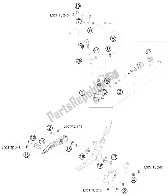 Todas las partes para Control De Freno Trasero de KTM 1190 RC 8 R France 2009
