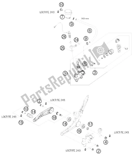 All parts for the Rear Brake Control of the KTM 1190 RC 8 White USA 2009