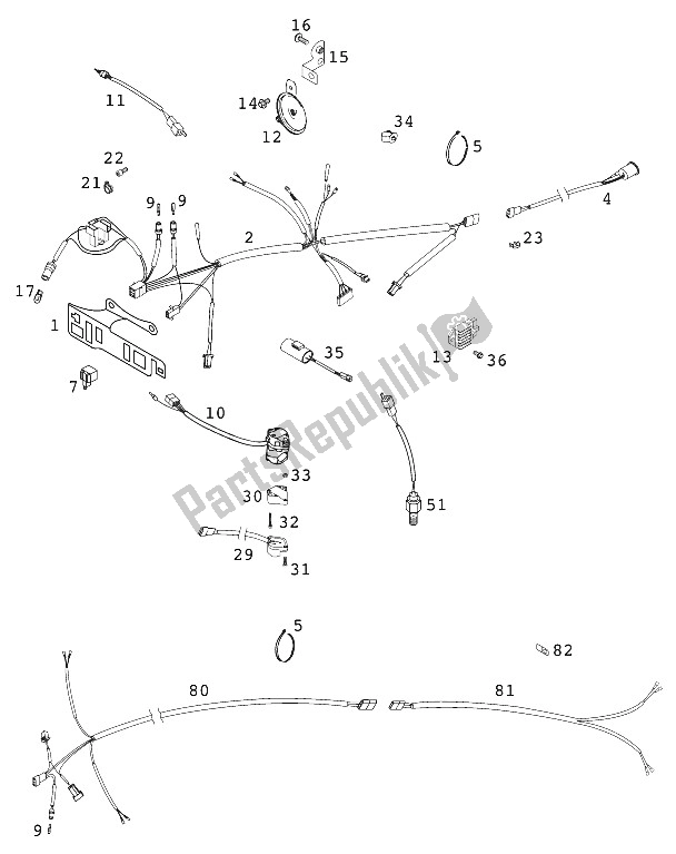 Toutes les pièces pour le Faisceau De Câbles Egs 125-380 2001 du KTM 125 EXC Europe 2001