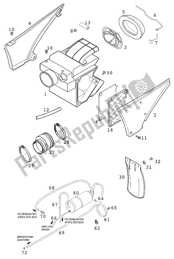 Todas las partes para Caja De Filtro De Aire 400/640 Lc4 Usa 2 de KTM 640 LC 4 USA 2000