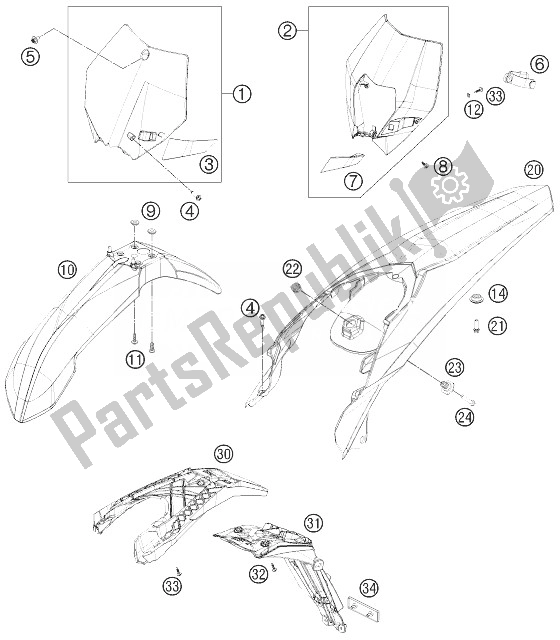 Alle onderdelen voor de Masker, Spatbord van de KTM 250 EXC SIX Days Europe 2013